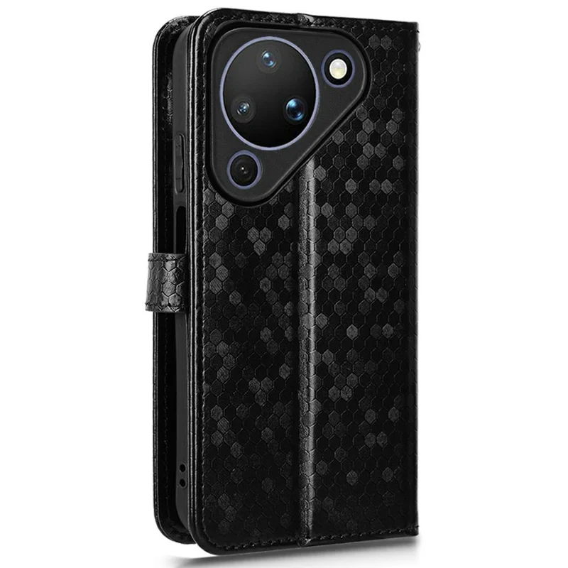 För Huawei Pura 90 Plånboksfodral Punktmönster Avtryck PU-läder Mobilskal med Handlårmsrem - Svart