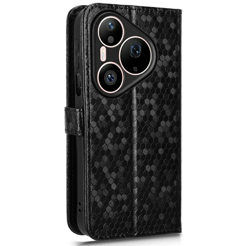 Чехол-кошелек для Huawei Pura 90 Pro с узором из точек, чехол из искусственной кожи PU с напечатанным рисунком точек и ремешком на запястье — черный