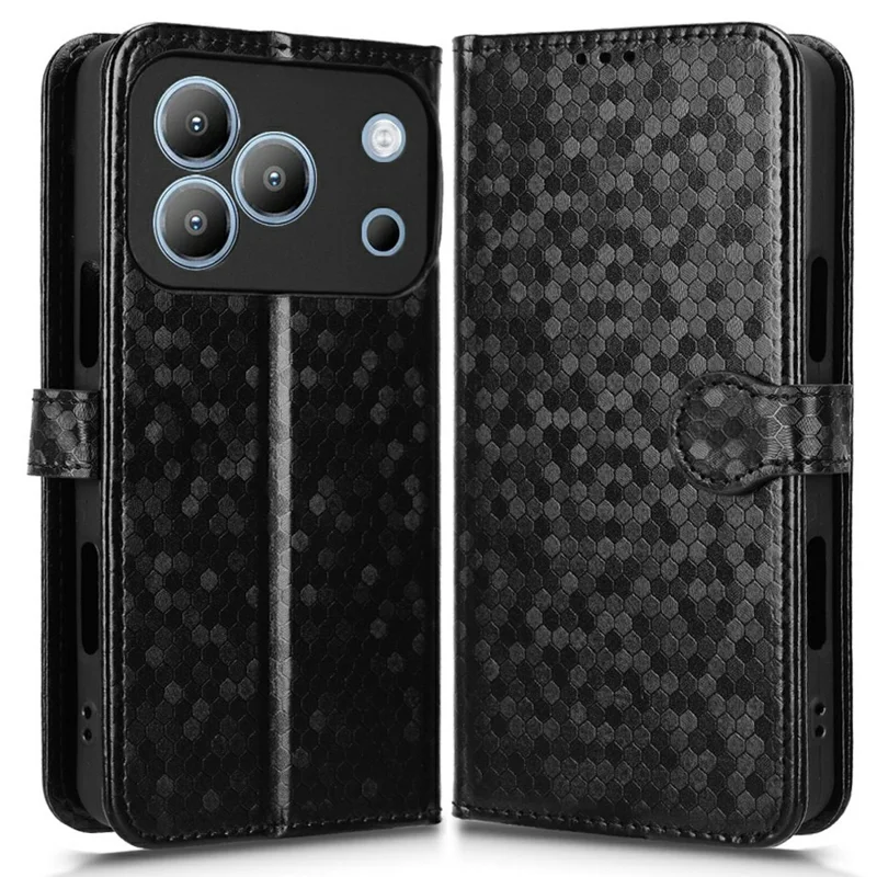 For Blackview Wave 7C Wallet Case Dot Pattern Imprint PU Leather Phone Cover with Wrist Strap - Black