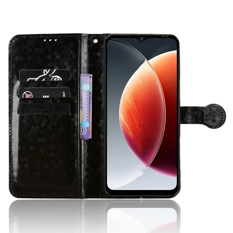 For Blackview Wave 7C Wallet Case Dot Pattern Imprint PU Leather Phone Cover with Wrist Strap - Black