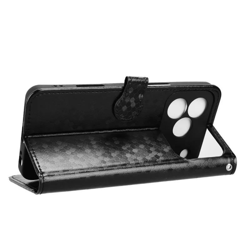 For Blackview Wave 7C Wallet Case Dot Pattern Imprint PU Leather Phone Cover with Wrist Strap - Black