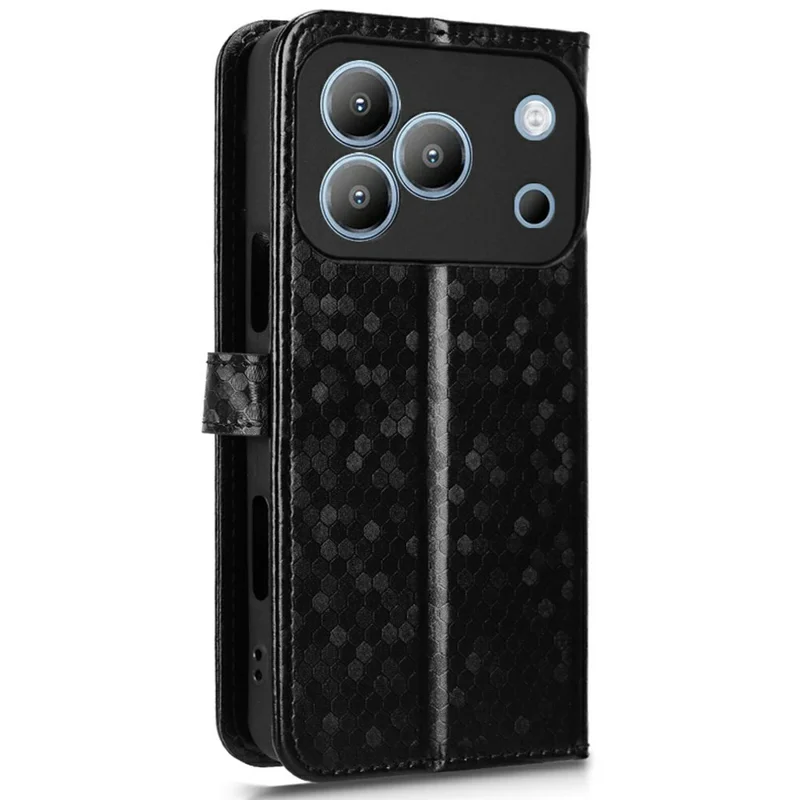 For Blackview Wave 7C Wallet Case Dot Pattern Imprint PU Leather Phone Cover with Wrist Strap - Black