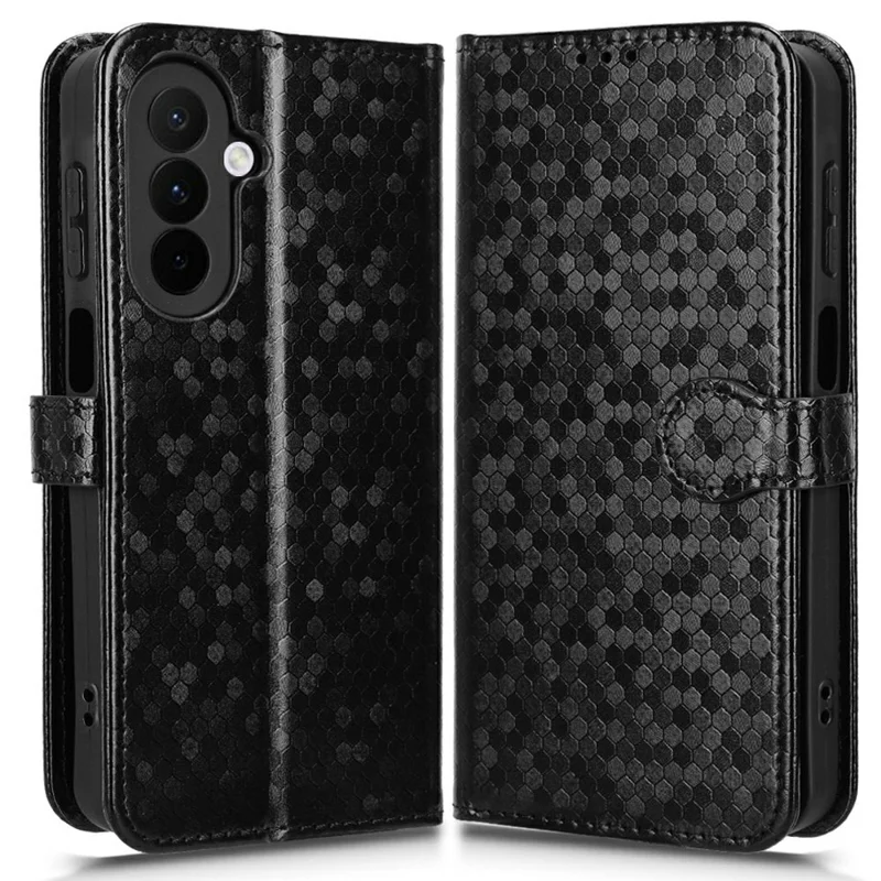 For Samsung Galaxy A27 5G Wallet Case Dot Pattern Imprint PU Leather Phone Cover with Wrist Strap - Black