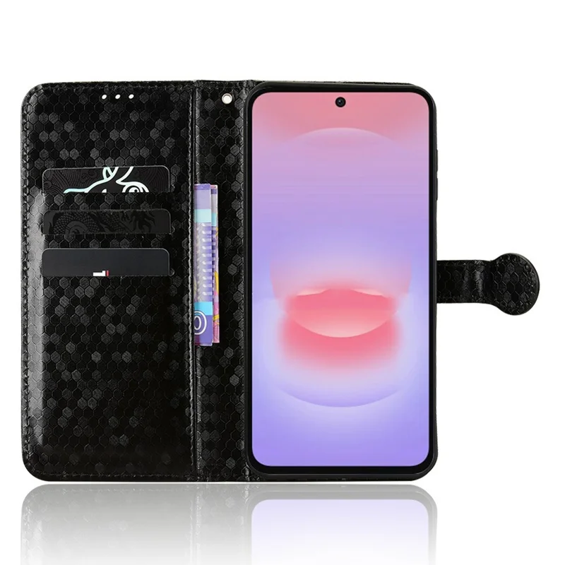 For Samsung Galaxy A27 5G Wallet Case Dot Pattern Imprint PU Leather Phone Cover with Wrist Strap - Black