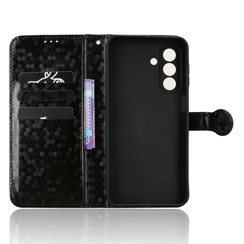 For Samsung Galaxy A27 5G Wallet Case Dot Pattern Imprint PU Leather Phone Cover with Wrist Strap - Black