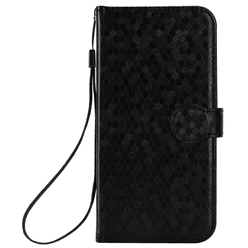 For Samsung Galaxy A27 5G Wallet Case Dot Pattern Imprint PU Leather Phone Cover with Wrist Strap - Black