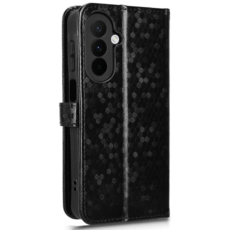 For Samsung Galaxy A27 5G Wallet Case Dot Pattern Imprint PU Leather Phone Cover with Wrist Strap - Black
