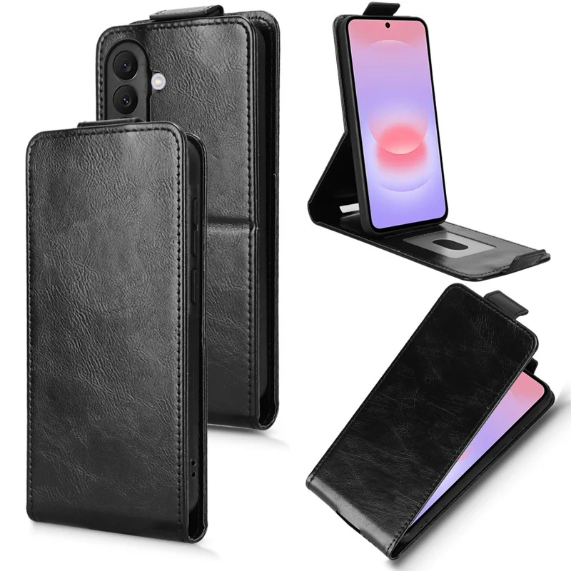 For Samsung Galaxy A37 5G Stand Case Magnetic Clasp Vertical Flip Leather Phone Cover with Card Holder - Black