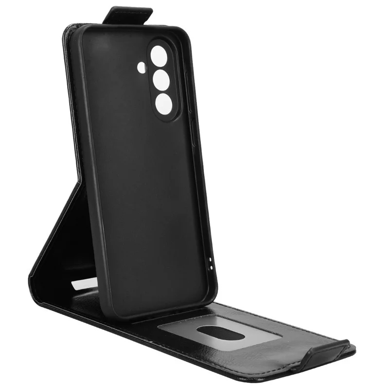 For Samsung Galaxy A37 5G Stand Case Magnetic Clasp Vertical Flip Leather Phone Cover with Card Holder - Black