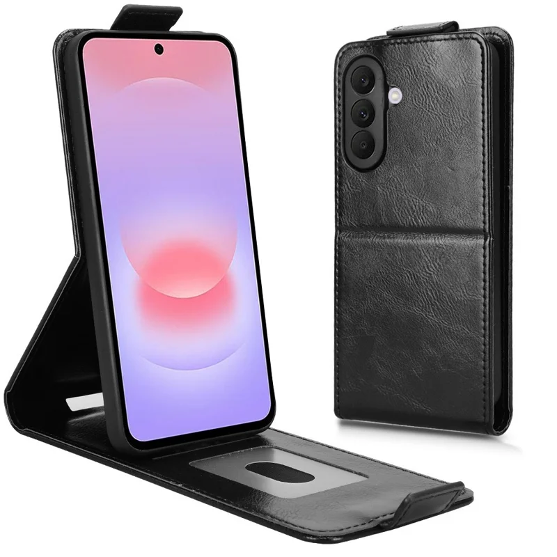 For Samsung Galaxy A37 5G Stand Case Magnetic Clasp Vertical Flip Leather Phone Cover with Card Holder - Black