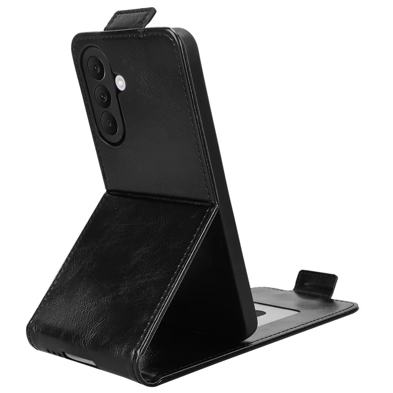 For Samsung Galaxy A37 5G Stand Case Magnetic Clasp Vertical Flip Leather Phone Cover with Card Holder - Black