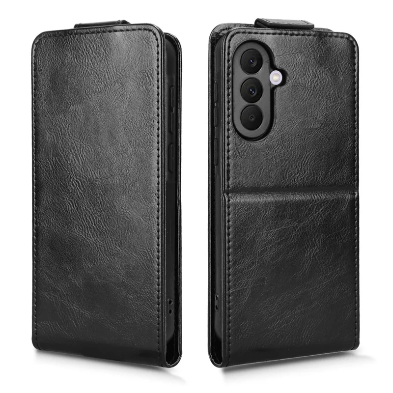 For Samsung Galaxy A37 5G Stand Case Magnetic Clasp Vertical Flip Leather Phone Cover with Card Holder - Black