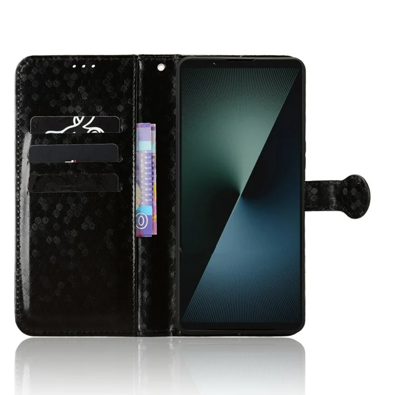 Чехол-кошелек для Sony Xperia 1 VIII с узором из точек, из искусственной кожи PU с ремешком на запястье — черный