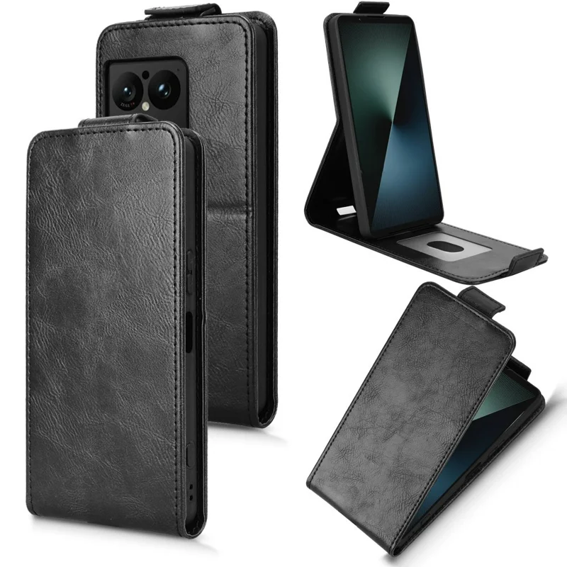 For Sony Xperia 1 VIII Stand Case Magnetic Clasp Vertical Flip Leather Phone Cover with Card Holder - Black