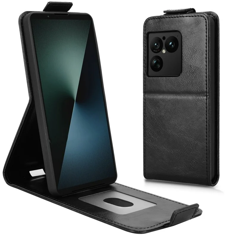 For Sony Xperia 1 VIII Stand Case Magnetic Clasp Vertical Flip Leather Phone Cover with Card Holder - Black