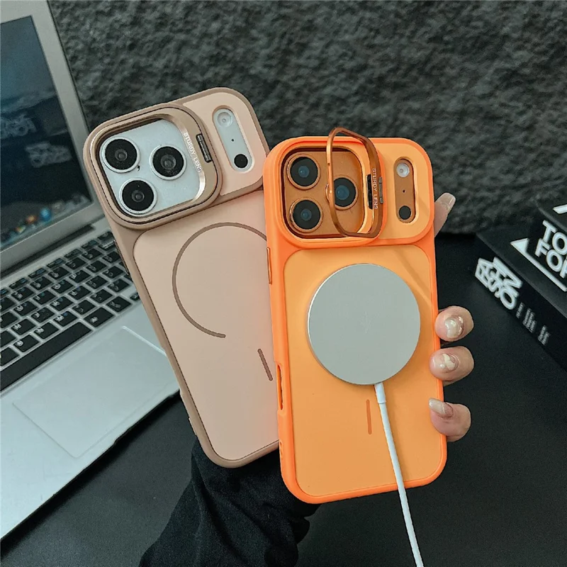 For iPhone 17 Pro Magnetisk Case Kompatibel med MagSafe Skin-Touch PC + TPU Cover med Objektrams Kickstand - Blå