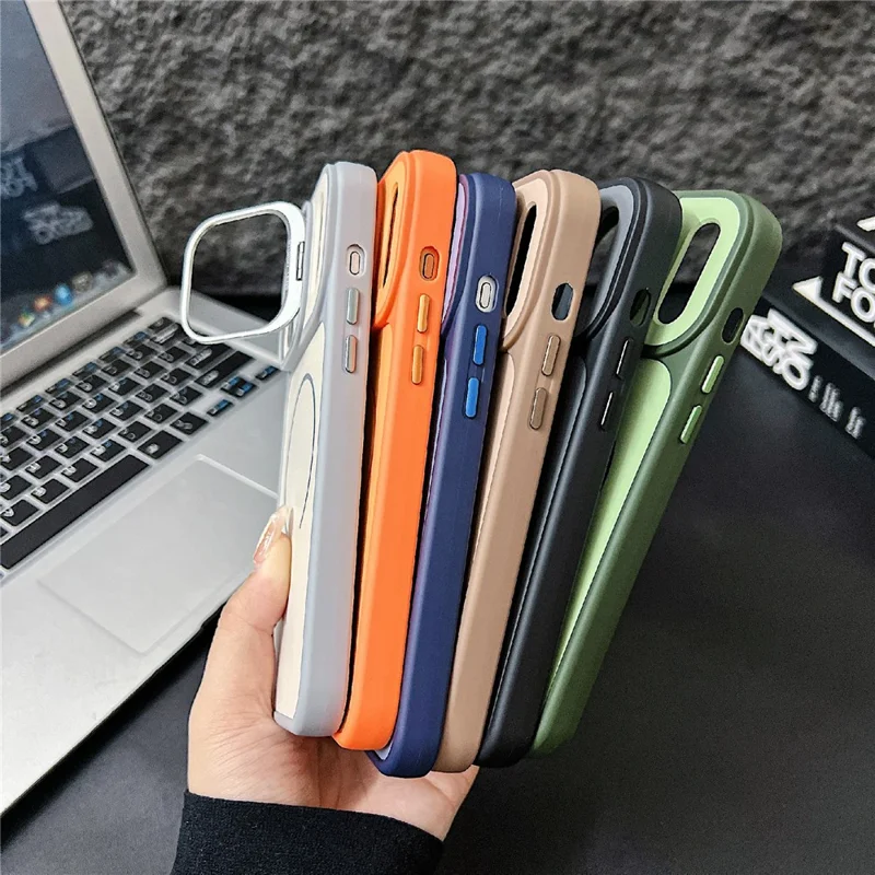 For iPhone 17 Pro Magnetisk Case Kompatibel med MagSafe Skin-Touch PC + TPU Cover med Objektrams Kickstand - Blå
