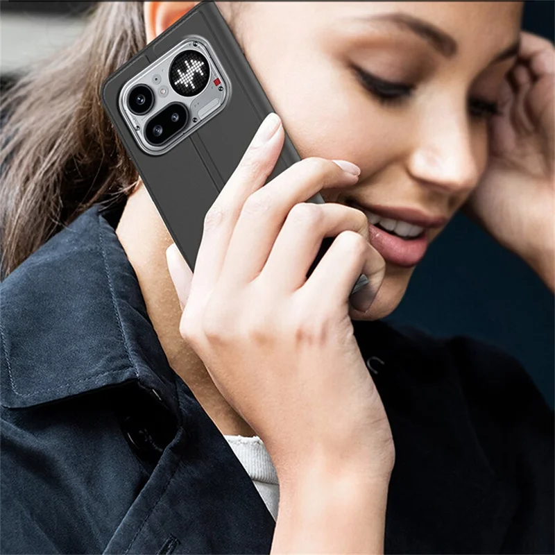 For Nothing Phone (4a) Pro Case PU Leather Phone Cover with Card Holder Stand - Black