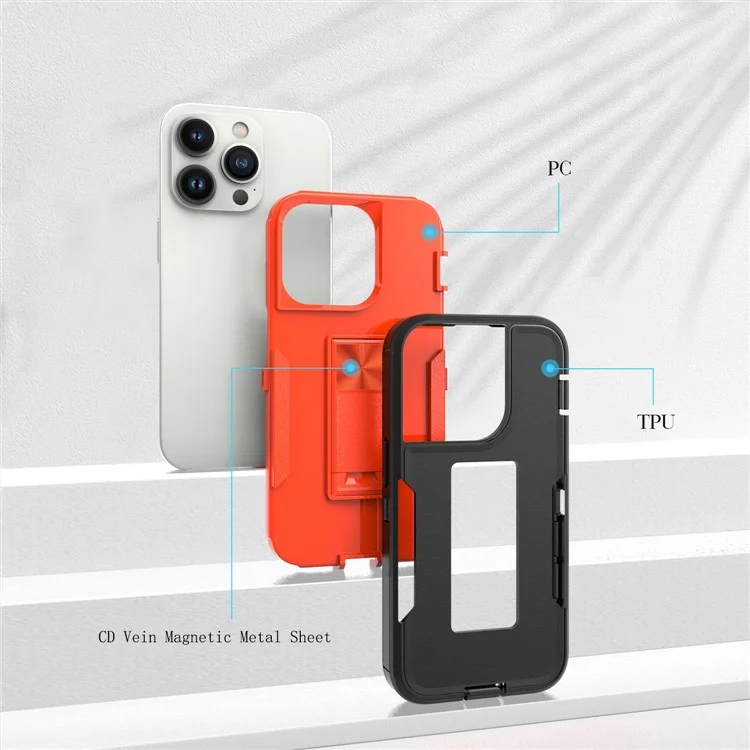 Para Iphone 14 Pro Max Chetes de Choque à Prova de Choque TPU + PC Camada Dupla Anti-Slip Defender Tampa de Telefone Protetora - Preto / Laranja