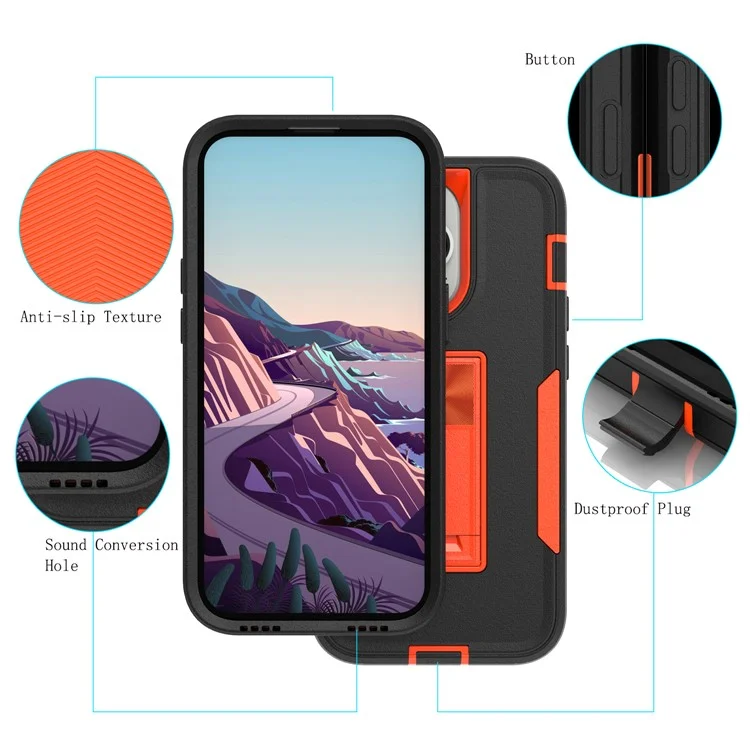 Para Iphone 14 Pro Max Chetes de Choque à Prova de Choque TPU + PC Camada Dupla Anti-Slip Defender Tampa de Telefone Protetora - Preto / Laranja