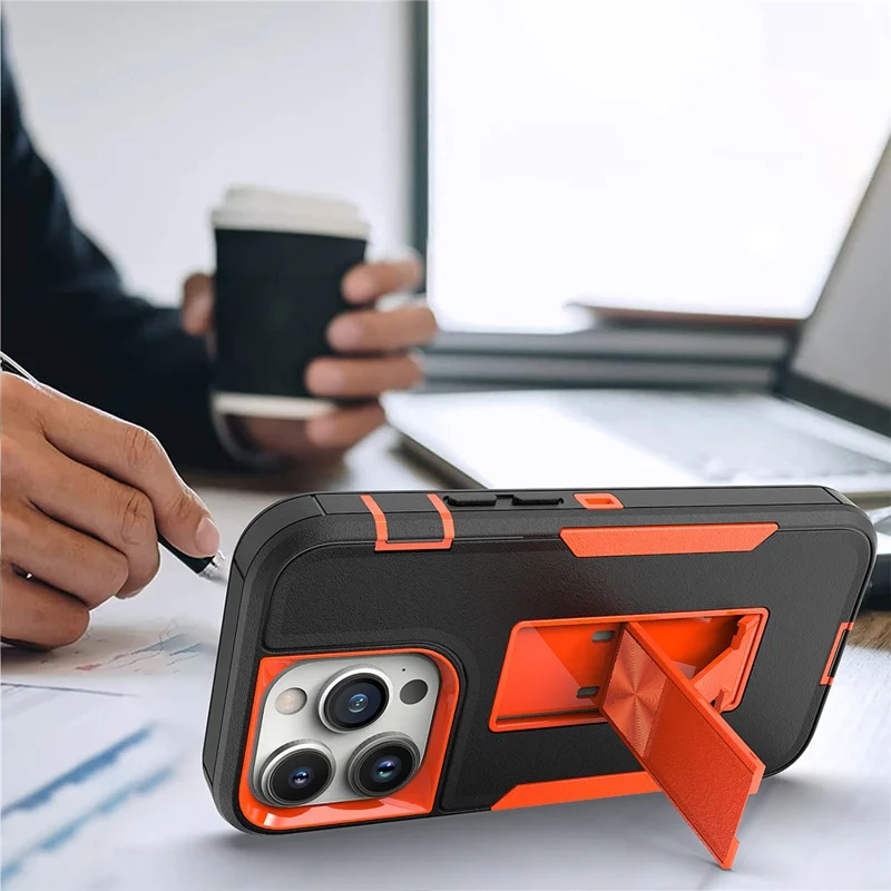 Pour Iphone 14 Pro Hard PC Flexible TPU TPU Absorbant la Cover - le Noir / Orange