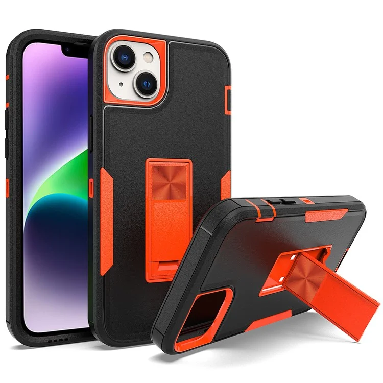 Für Iphone 14 Plus Hybrid Hard PC Soft TPU Impact-resistant Case Car Mount Stance Stectecte Freisetele - Schwarz / Orange