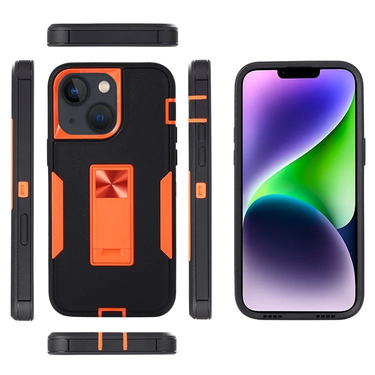 Für Iphone 14 Plus Hybrid Hard PC Soft TPU Impact-resistant Case Car Mount Stance Stectecte Freisetele - Schwarz / Orange