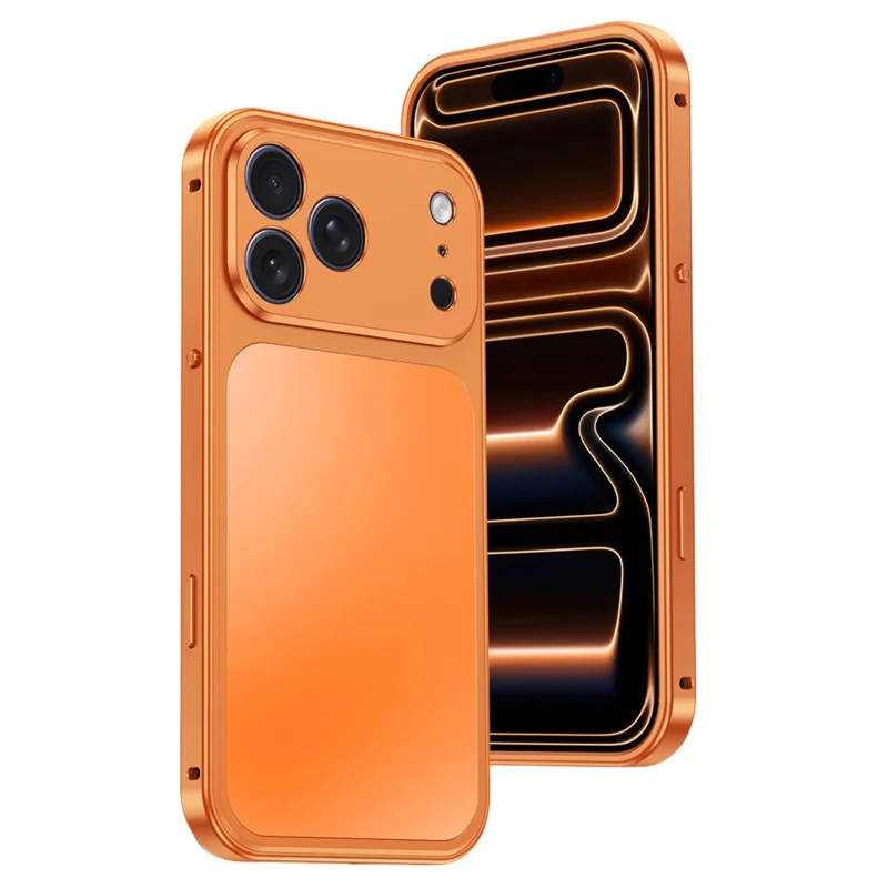 For iPhone 17 Pro Max Magnetic Case Metal Frame PC Back Phone Cover with Pop-Up Buckle - Orange
