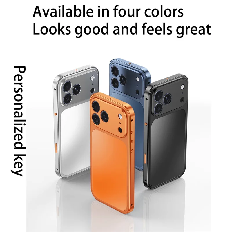 For iPhone 17 Pro Max Magnetic Case Metal Frame PC Back Phone Cover with Pop-Up Buckle - Orange