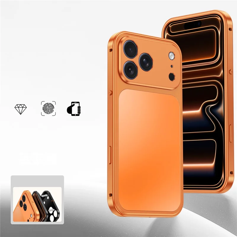 For iPhone 17 Pro Max Magnetic Case Metal Frame PC Back Phone Cover with Pop-Up Buckle - Orange