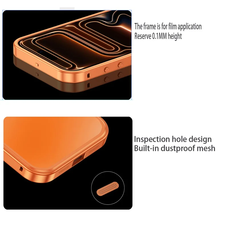 For iPhone 17 Pro Magnetic Case Metal Frame PC Back Phone Cover with Pop-Up Buckle - Orange