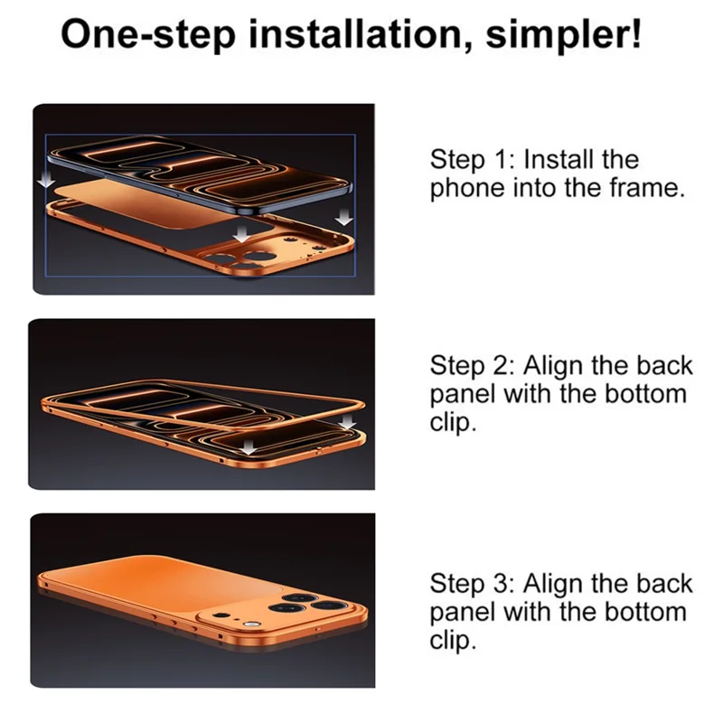 For iPhone 17 Pro Magnetic Case Metal Frame PC Back Phone Cover with Pop-Up Buckle - Orange