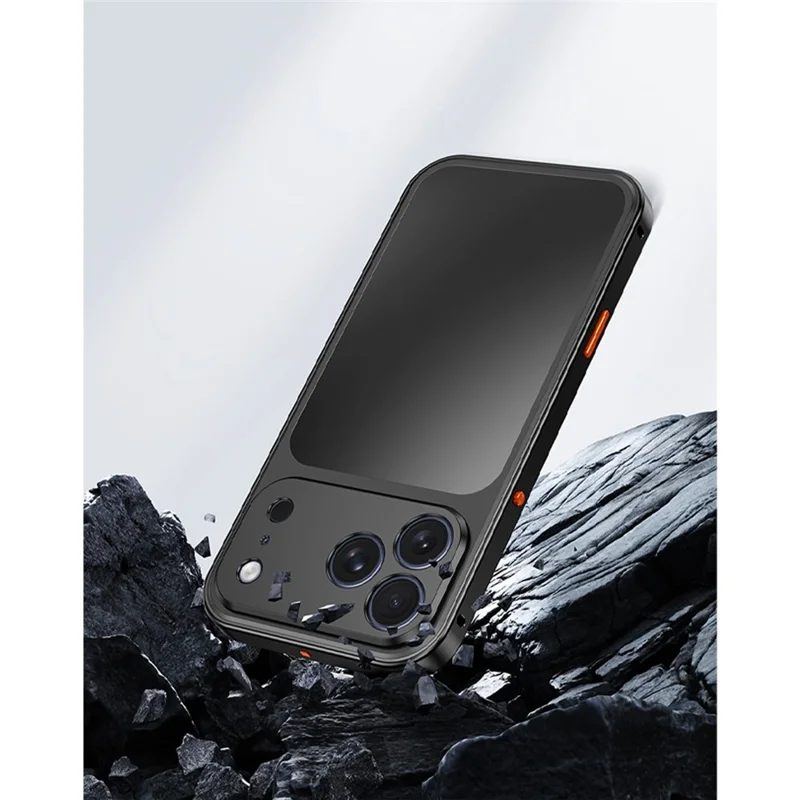 For iPhone 17 Pro Magnetic Case Metal Frame PC Back Phone Cover with Pop-Up Buckle - Orange