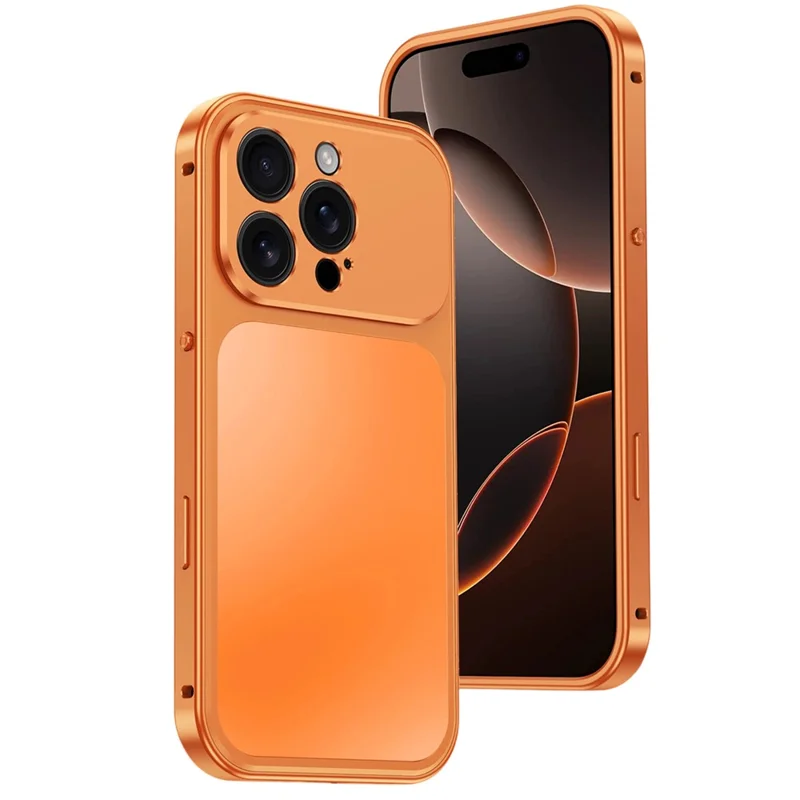 For iPhone 16 Pro Magnetic Case Metal Frame PC Back Phone Cover with Pop-Up Buckle - Orange