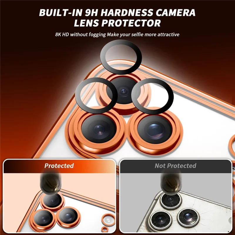 Funda magnética para iPhone 17 Pro Max con marco galvanizado, soporte plegable, carcasa protectora PC+TPU con película para lente - Naranja