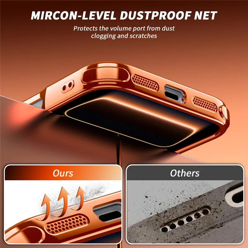 Funda magnética para iPhone 17 Pro Max con marco galvanizado, soporte plegable, carcasa protectora PC+TPU con película para lente - Naranja