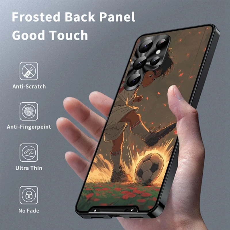For Samsung Galaxy S22 Ultra 5G Magnetic Case Football Pattern PC+TPU Protective Cover with Lens Film - LK00320-021