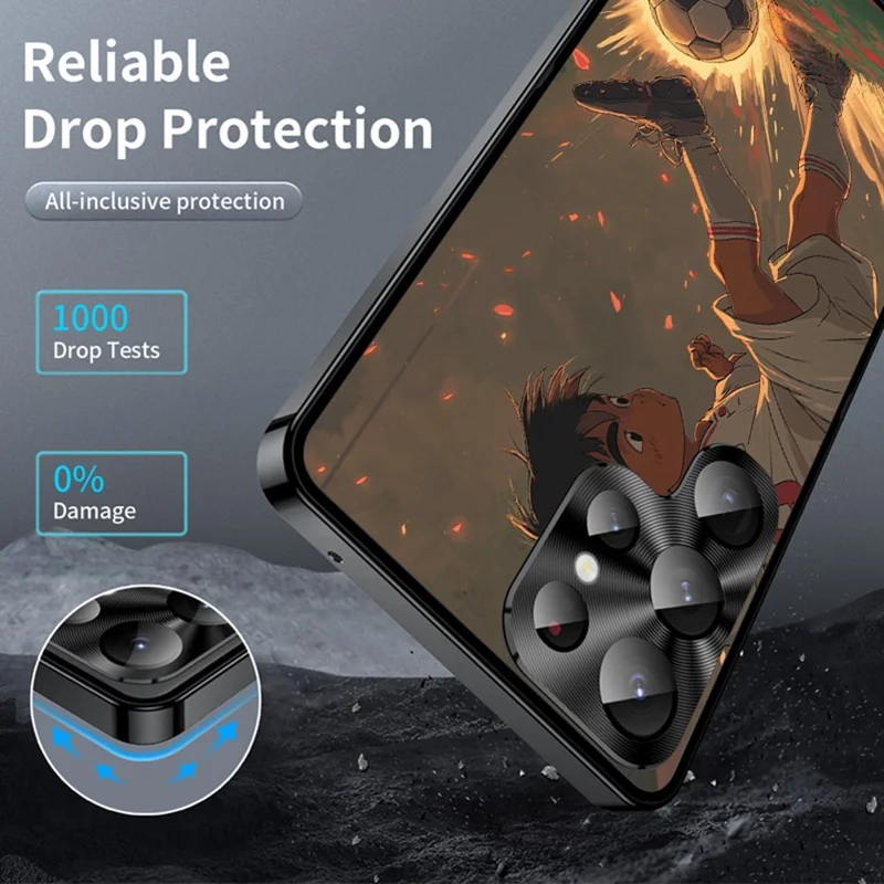 For Samsung Galaxy S22 Ultra 5G Magnetic Case Football Pattern PC+TPU Protective Cover with Lens Film - LK00320-021