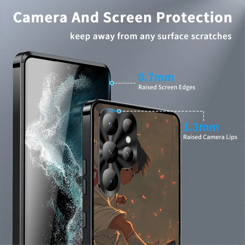 For Samsung Galaxy S22 Ultra 5G Magnetic Case Football Pattern PC+TPU Protective Cover with Lens Film - LK00320-021