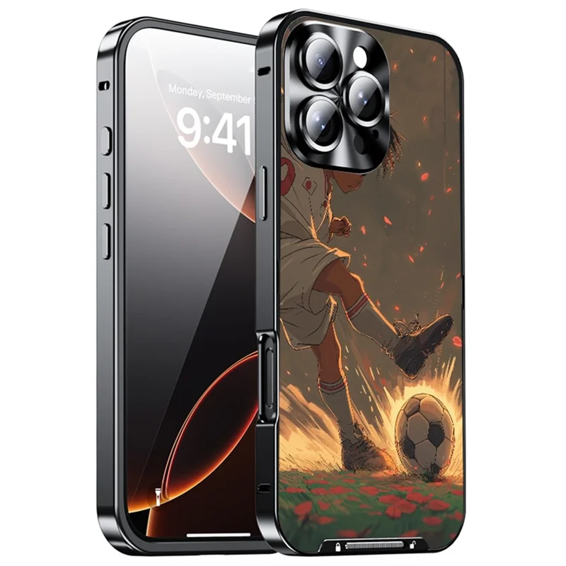 For iPhone 16 Pro Magnetic Case Football Pattern PC+TPU Protective Cover with Lens Film - LK00320-021