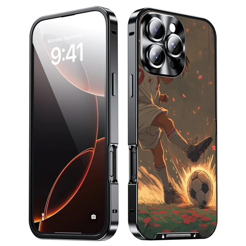 For iPhone 16 Pro Magnetic Case Football Pattern PC+TPU Protective Cover with Lens Film - LK00320-021