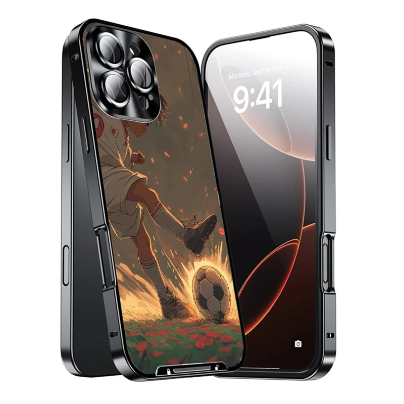 For iPhone 16 Pro Magnetic Case Football Pattern PC+TPU Protective Cover with Lens Film - LK00320-021