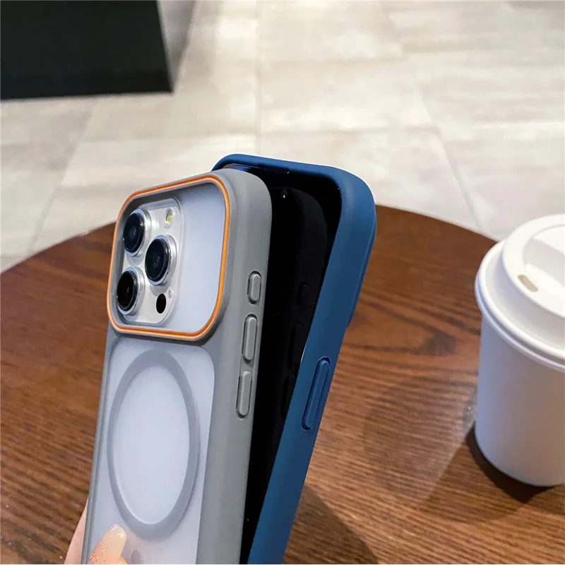 For iPhone 15 Pro Max Magnetic Case Large Viewing Window TPU + PC Shockproof Phone Cover - Blue