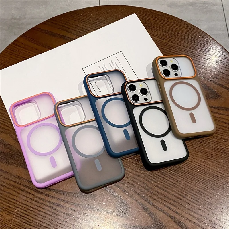 For iPhone 15 Pro Max Magnetic Case Large Viewing Window TPU + PC Shockproof Phone Cover - Blue
