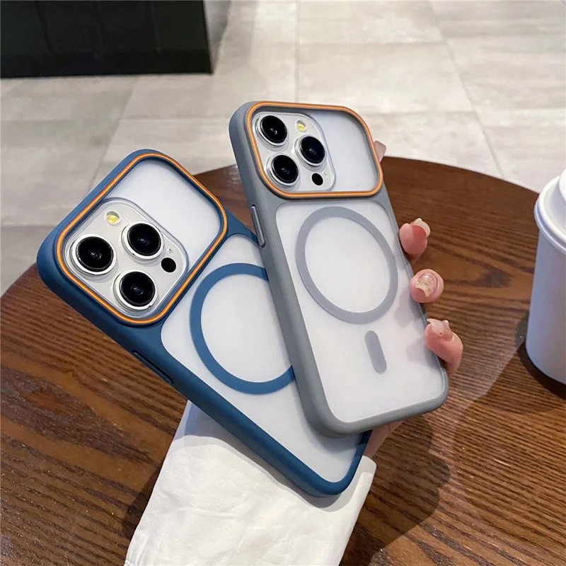 For iPhone 15 Pro Magnetic Case Large Viewing Window TPU + PC Shockproof Phone Cover - Blue