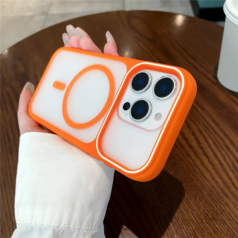 Für iPhone 16 Pro Magnetische Hülle mit großem Sichtfenster TPU + PC stoßfester Handy-Schutz - Orange