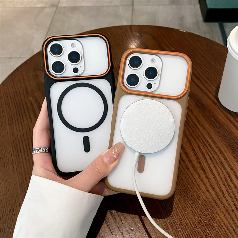 Für iPhone 16 Pro Magnetische Hülle mit großem Sichtfenster TPU + PC stoßfester Handy-Schutz - Orange