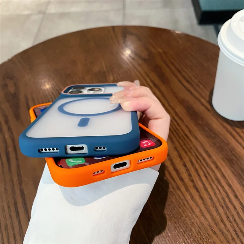 Für iPhone 16 Pro Magnetische Hülle mit großem Sichtfenster TPU + PC stoßfester Handy-Schutz - Orange