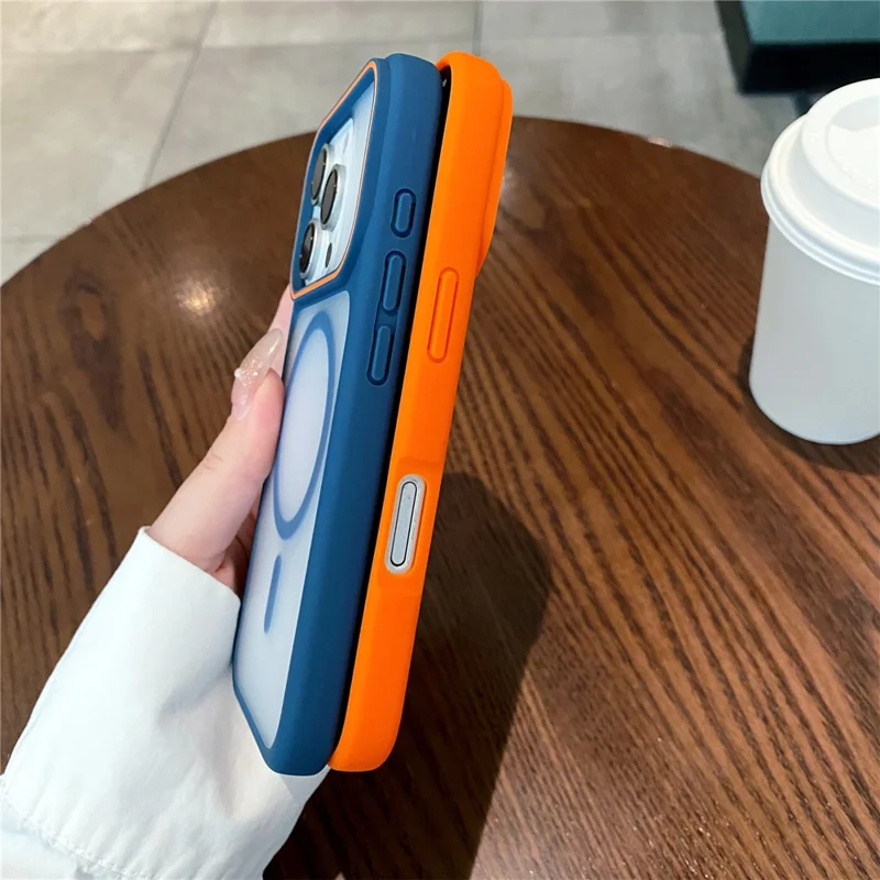 Für iPhone 16 Pro Magnetische Hülle mit großem Sichtfenster TPU + PC stoßfester Handy-Schutz - Orange