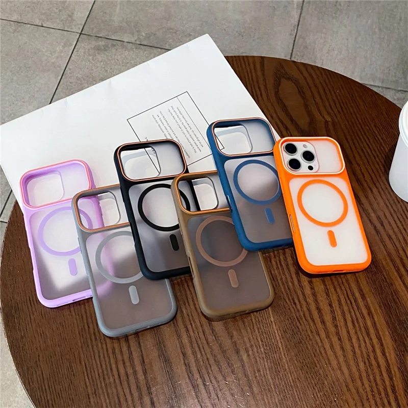 Für iPhone 16 Pro Magnetische Hülle mit großem Sichtfenster TPU + PC stoßfester Handy-Schutz - Orange